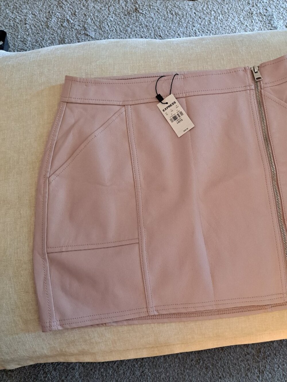 Y2K NWT Express Pale Pink Pleather Mini Skirt w Front Full Length Zipper - 4P